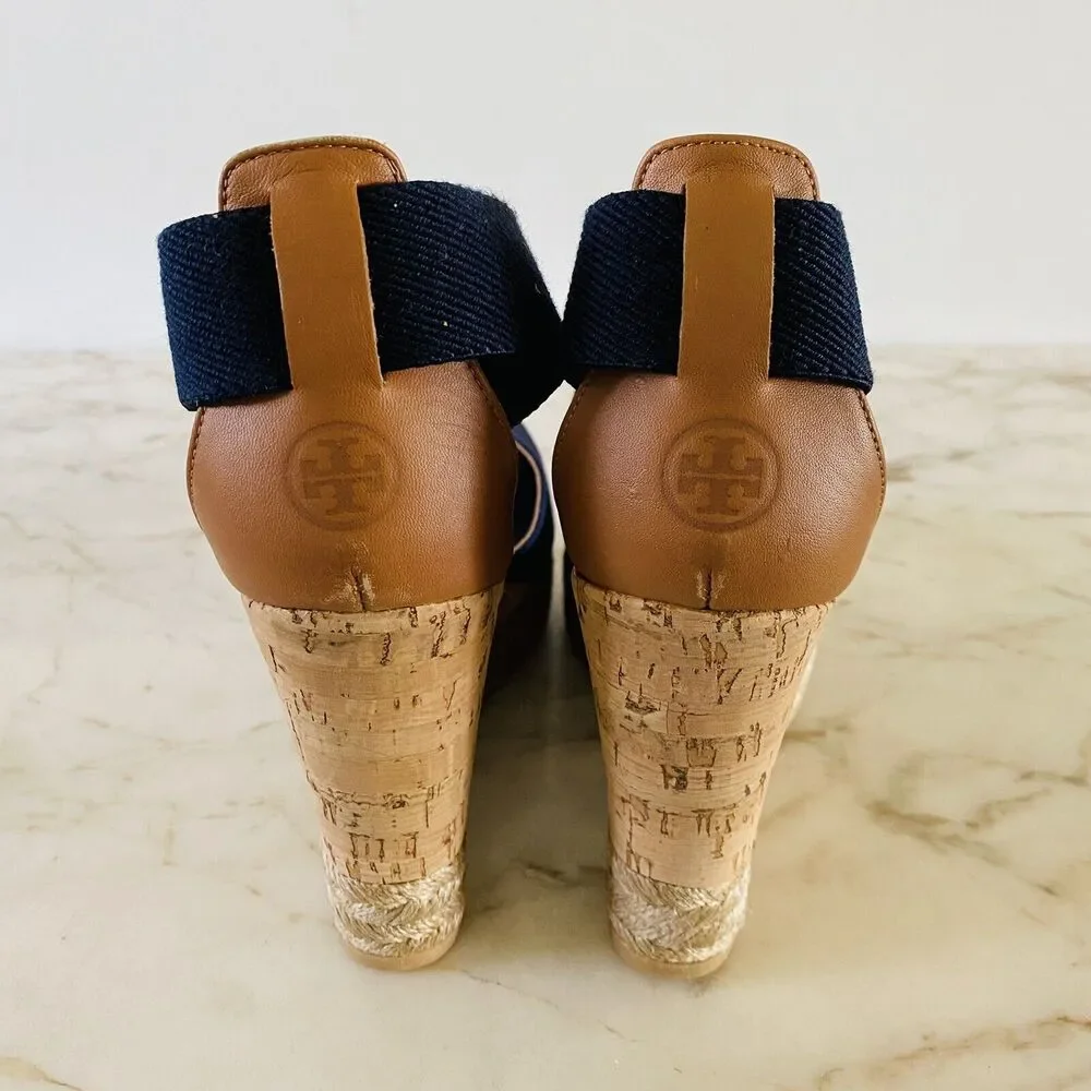 TORY BURCH Solid Denim Blue Espadrille Wedge Platform Sandal - US 7.5